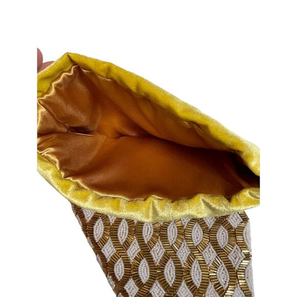 Velvet & Beaded Christmas Stocking 18 Inch Gold & White Elegant Holiday Decor - Picture 6 of 6